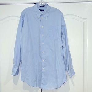 Nautica Gingham Plaid Blue and White Long Sleeve Button Down Dress Shirt